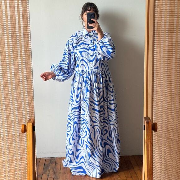 NWT THE LULO PROJECT Ale Dress Zebra Dunas Blue Maxi - Picture 1 of 8